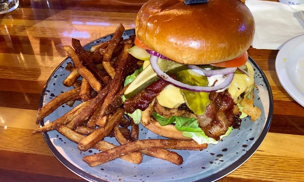 The Haystack burger from 571 Grill & Draft House in New Carlisle. NATALIE JONES/STAFF