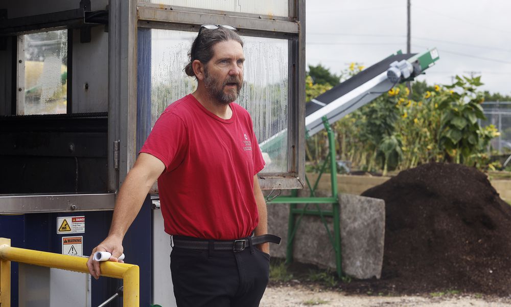 James Hoffer, garden manager at the Foodbank, talks Monday, July 29, 2024 about expanding compost operations as a part of a county partnership. MARSHALL GORBY\STAFF