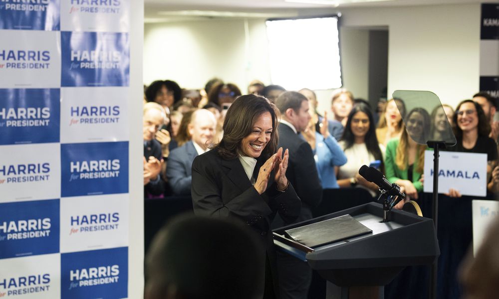 Vice President Kamala Harris speaks at her campaign headquarters in Wilmington, Del., Monday, July 22, 2024. (Erin Schaff/The New York Times via AP, Pool)