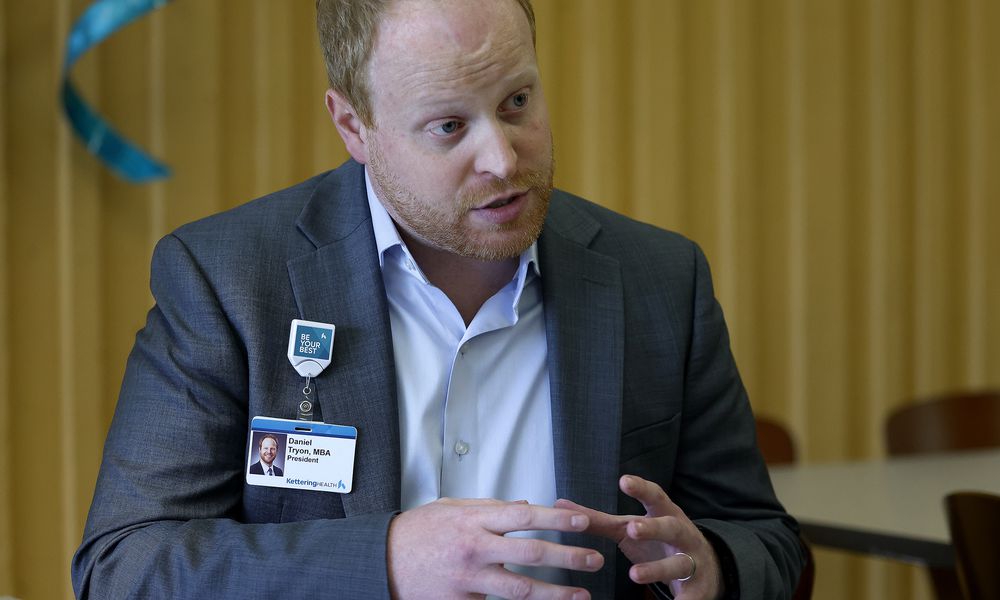 Daniel Tryon, president for Kettering Health Greene Memorial and Soin Medical Center, talked Tuesday, Aug. 6, 2024 about a new $44 million medical center that will replace the current Kettering Health Greene Memorial in Xenia. MARSHALL GORBY\STAFF