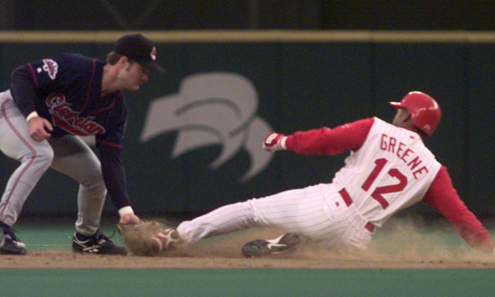 Cincinnati's Willie Greene is tagged out at second by Cleveland's David Bell, now the Reds' manager, during a game on June 5, 1998 in Cincinnati. Dayton Daily News file