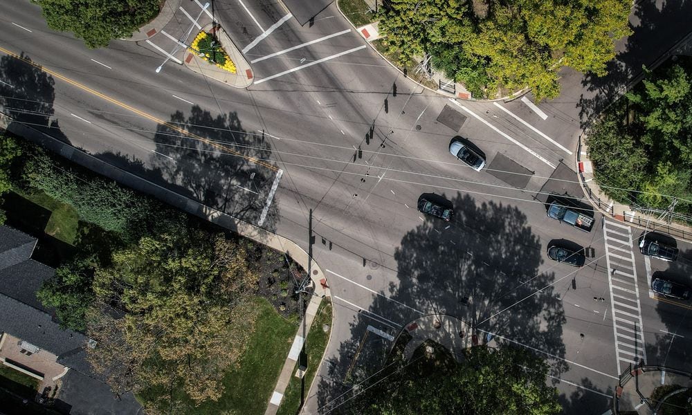 The city applied to the Ohio Department of Transportation earlier this year for funding for a possible roundabout at the Far Hills Avenue intersection of Oakwood Avenue and Thruston Boulevard, also known as Five Points. JIM NOELKER/STAFF