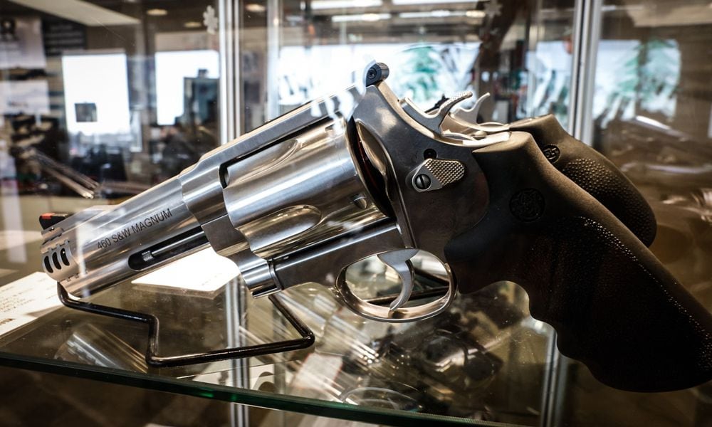 A handgun on display at a local store in Dayton. JIM NOELKER/STAFF