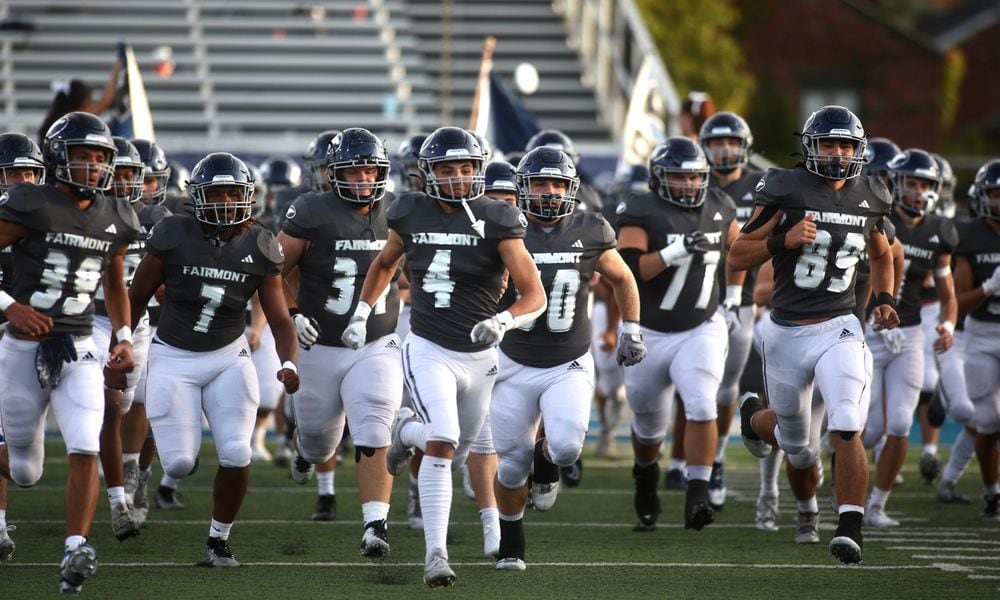 Fairmont takes the field before a game against Centerville on Friday, Sept. 13, 2024, at Roush Stadium. David Jablonski/Staff