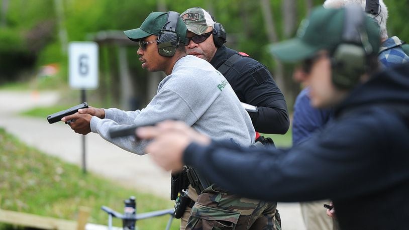 Sinclair Community College police cadet Domon Cunningham during range day, April 23, 2024. MARSHALL GORBY\STAFF