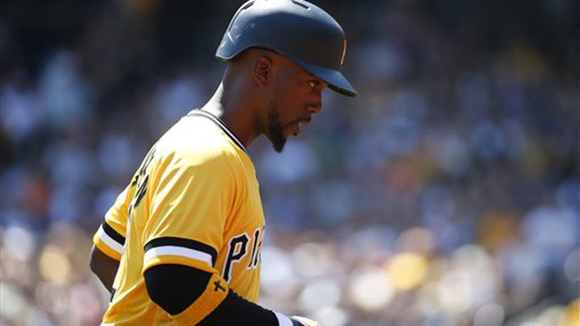 A photo of the ball wrapping around the bat of Andrew McCutchen of