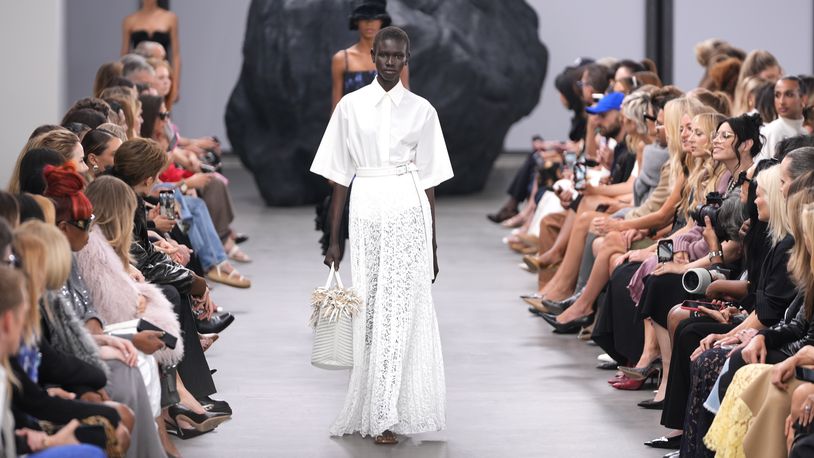 A model walks the runway during the Michael Kors Collection spring/summer 2025 fashion show as part of New York Fashion Week, Tuesday, Sept. 10, 2024, in New York. (AP Photo/Pamela Smith)