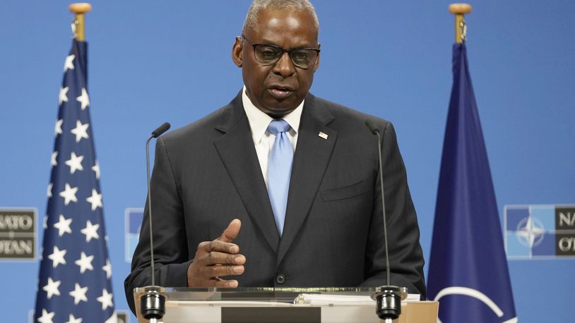 FILE - Secretary of Defense Lloyd Austin addresses a media conference at NATO headquarters in Brussels, June 14, 2024. Secretary of State Antony Blinken said Monday, June 24, that State Department counselor Derek Chollet, one of his most senior aides, is leaving to become Austin's chief of staff. (AP Photo/Virginia Mayo, File)