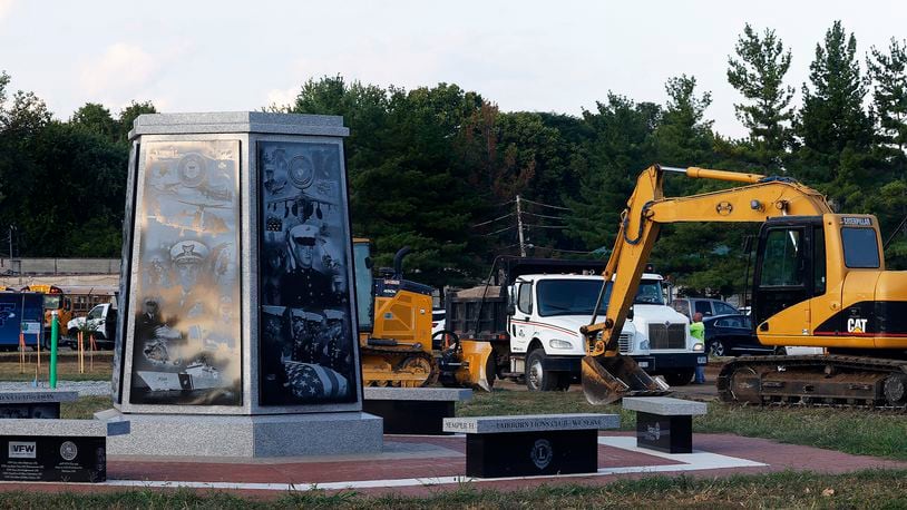 Work continues Friday, Sept. 6, 2024 on the Fairborn Memorial Park, a 2.5-acre site to honor military veterans, law enforcement personnel, city employees and notable residents. The park is located at 221 N. Central Ave. near downtown. MARSHALL GORBY\STAFF