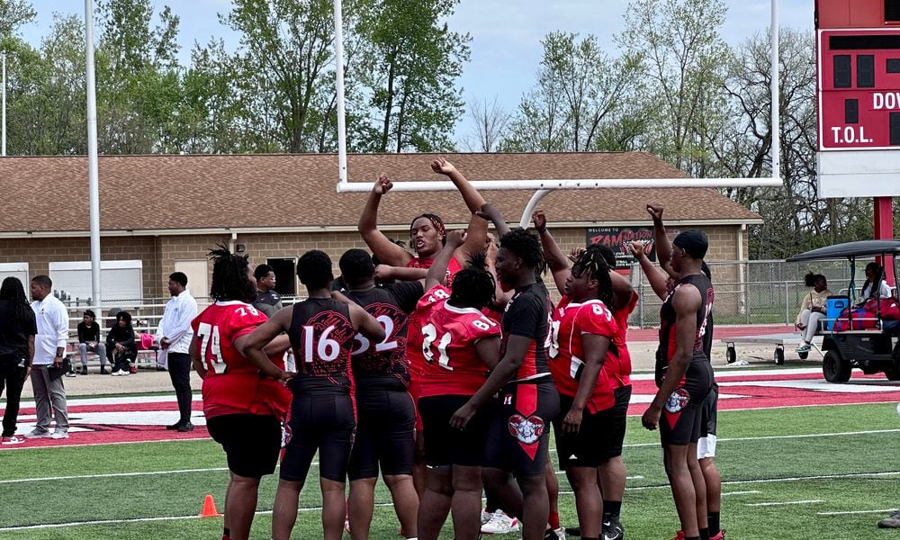 Jermiel Atkins Trotwood-Madison Rams offensive lineman during recruiting combine at TMHS May 1, 2024.