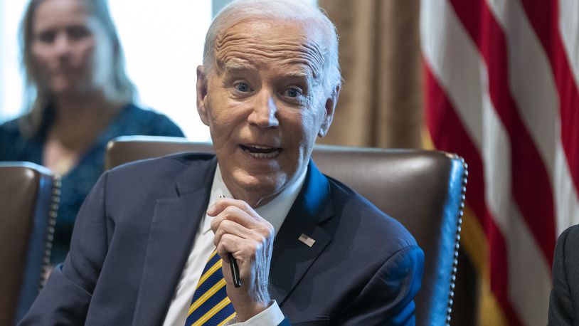 President Joe Biden speaks during a meeting with the members of his cabinet and first lady Jill Biden, in the Cabinet Room of the White House, Friday, Sept. 20, 2024. (AP Photo/Manuel Balce Ceneta)