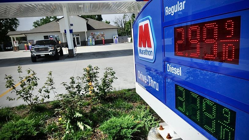 Gas drops below $3 a gallon at the Marathon gas station at Dayton-Yellow Springs Road Road and Kauffman Avenue in Fairborn Tuesday, July 4, 2023. MARSHALL GORBY/STAFF