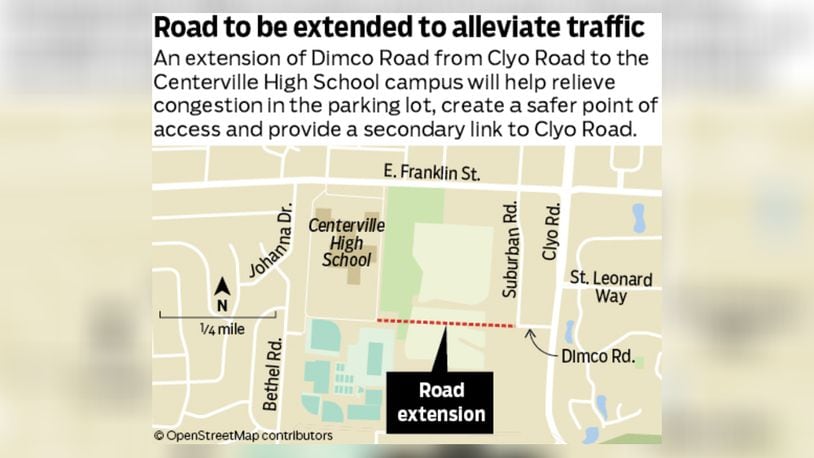 An extension of Dimco Road from Clyo Road to the Centerville High School campus will help relieve congestion in the parking lot, create a safer point of access and provide a secondary link to Clyo Road