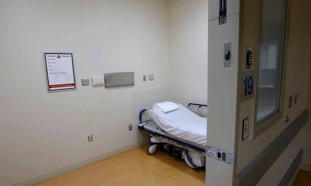 A patient room at Kettering Health Miamisburg, where someone who is brought to the hospital on a 