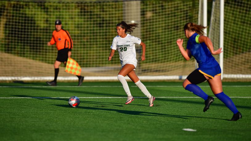 Wright State's Olivia Stroud beats a Morehead State defender during a game earlier this season. Joe Craven/Wright State Athletics