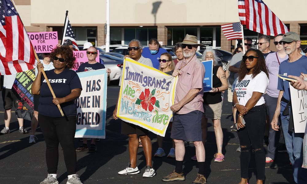 A Peace Rally was held at the Springfield Democratic headquarters on Park Road Wednesday, Sept. 18, 2024. BILL LACKEY/STAFF