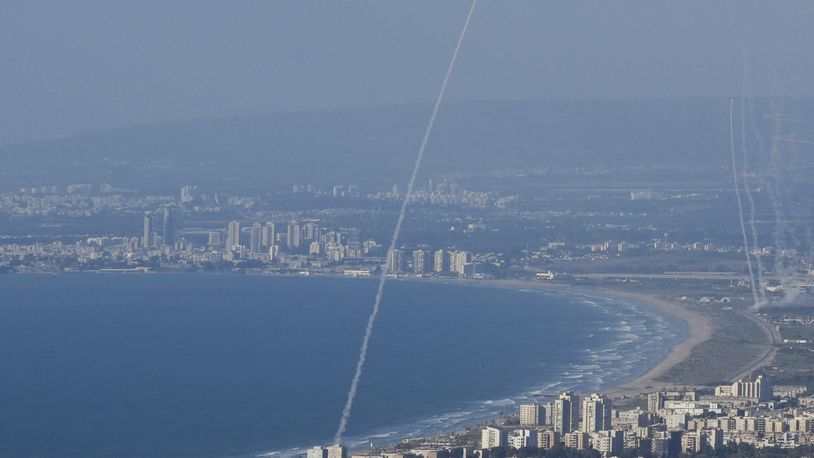 Israeli Iron Dome air defense system fires to intercept rockets that were launched from Lebanon, in northern Israel, Monday, Sept. 23, 2024. (AP Photo/Baz Ratner)