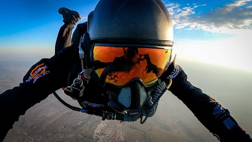 Larry Connor freefalling from 38.067 feet during world record jump. CMSgt. Brandon Daugherty/CONTRIBUTED