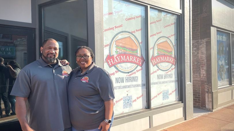 Haymarket Deli & Sweets is expected to open in spring 2025 on West Third Street in Dayton's Wright Dunbar neighborhood. Pictured are owners Shafton and LaShawn Greene. NATALIE JONES/STAFF