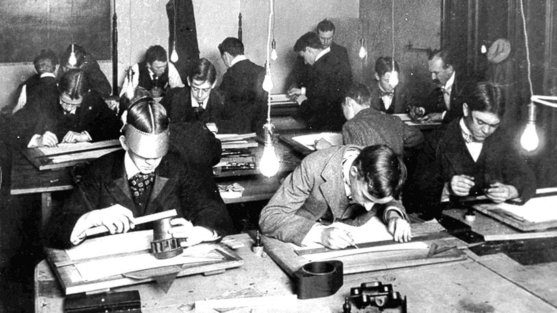 David Sinclair, top right, teaches mechanical drawing in 1888. DAYTON DAILY NEWS ARCHIVES