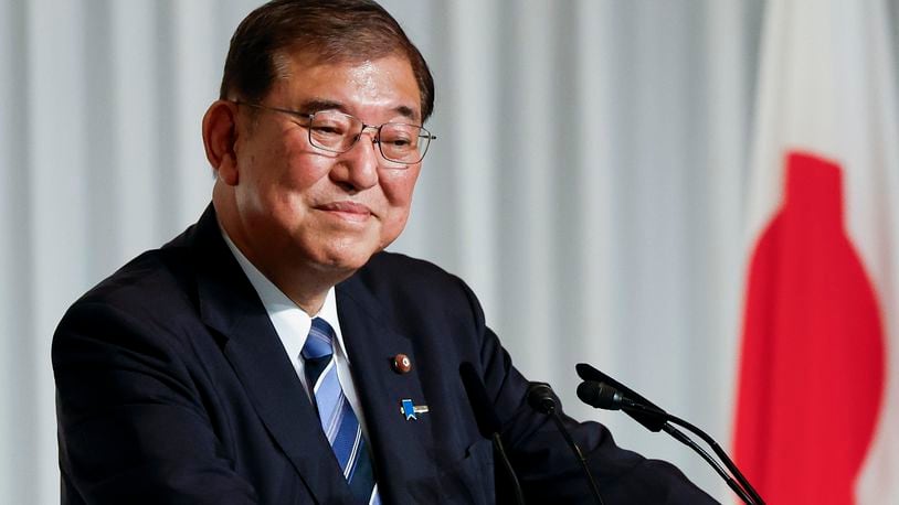 Shigeru Ishiba, the newly elected leader of Japan's ruling party, the Liberal Democratic Party (LDP) looks on, during a press conference after the LDP leadership election, in Tokyo, Friday, Sept 27, 2024. (Kim Kyung/Pool Photo via AP)