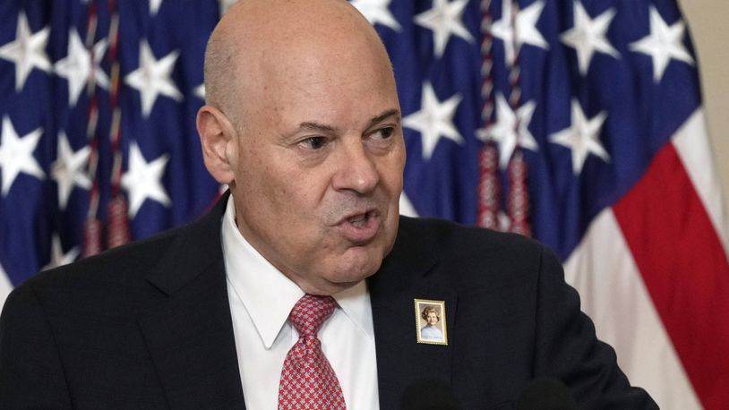 FILE - Postmaster General and CEO Louis DeJoy speaks in the East Room of the White House in Washington, March 6, 2024. (AP Photo/Susan Walsh, File)