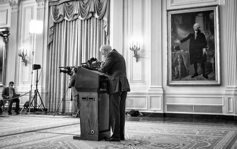 
                        FILE — President Joe Biden pauses while speaking from the White House in Washington on Aug. 26, 2021, about the unfolding situation in Afghanistan, after explosions caused casualties and rattled the area outside Hamid Karzai International Airport in Kabul. Biden abandoned his campaign for a second term under intense pressure from fellow Democrats on Sunday, July 21, 2024, upending the race for the White House in a dramatic last-minute bid to find a new candidate who can stop former President Donald Trump from returning to the White House. (Doug Mills/The New York Times)
                      