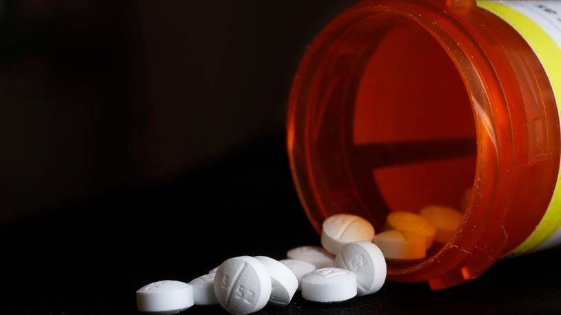 An arrangement of oxycodone pills. (AP Photo/Mark Lennihan, File)