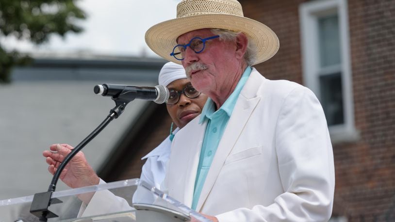 Here are scenes from the unveiling and dedication ceremony for The Seed of Life 8/4 Memorial, located at 530 E. Fifth St. in The Oregon District next to The Trolley Stop on Sunday, Aug. 4, 2024. The memorial, created to honor the victims of the Aug. 4, 2019 Oregon District shooting, is a collaboration by Terry Welker, Jes McMillan, Sierra Leone, and James Pate with help from 5,000 volunteers. TOM GILLIAM / CONTRIBUTING PHOTOGRAPHER