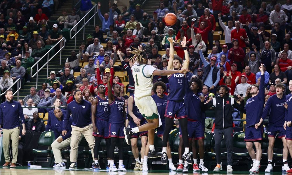 Dayton's Koby Brea shoots against George Mason on Wednesday, Feb. 21, 2024, at EagleBank Arena in Fairfax, Va. David Jablonski/Staff