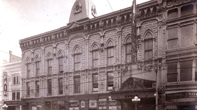 An ornate dome topped the elegant Gebhart's Opera House when it opened to the public March 12, 1877. In 1906 it was expanded, renamed the Lyric (the era this photograph was taken in), and became a vaudeville house. DAYTON METRO LIBRARY / LUTZENBERGER PICTURE COLLECTION