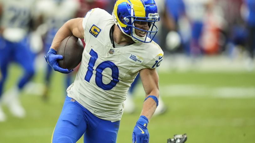 Los Angeles Rams wide receiver Cooper Kupp (10) runs against the Arizona Cardinals during the first half of an NFL football game, Sunday, Sept. 15, 2024, in Glendale, Ariz. (AP Photo/Ross D. Franklin)