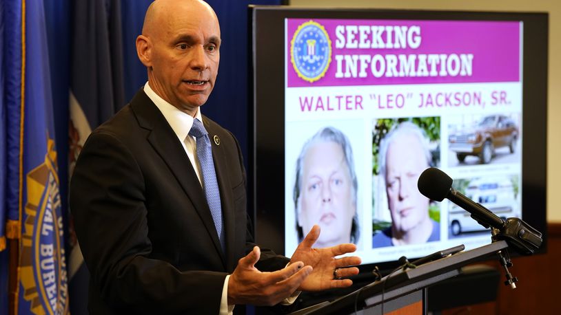 Stanley Meador, Special Agent in Charge of the FBI Richmond Field Office, gestures during a news conference concerning the 1996 murders of Laura "Lollie" Winans and Julianne "Julie" Williams at a campsite in the Shenandoah national park, Thursday, June 20, 2024, in Richmond, Va. (AP Photo/Steve Helber)
