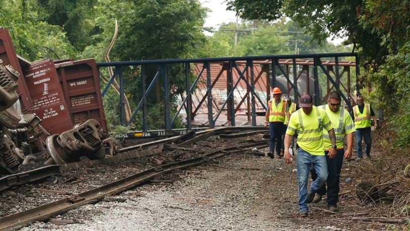 At least 10 train cars were involved in a derailment in Springfield early Friday, August 2, 2024. The derailment occurred just west of Bechtle Avenue on the Indiana and Ohio railway. According to the Springfield Police Division, there were no injuries and no hazardous materials were spilled. BILL LACKEY/STAFF