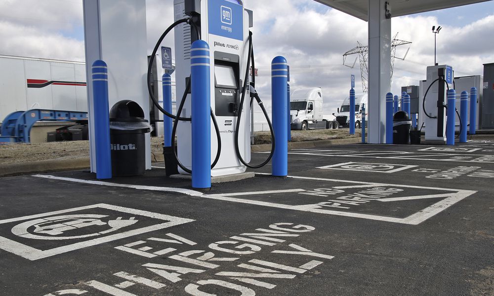 Located at the London Pilot Travel Center along Interstate 70 at U.S. 42, as part of a collaboration with General Motors, the nation’s first NEVI charging station is equipped with fast chargers installed by EVgo and owned by Pilot Travel Centers LLC. Each charging stall is capable of providing up to 350 kW when charging a single vehicle and when multiple vehicles are charging at the same time, each port will receive up to 175 kW. This amount of power is enough to charge most EVs up to 80% in 20-40 minutes, depending on the vehicle’s battery. BILL LACKEY/STAFF