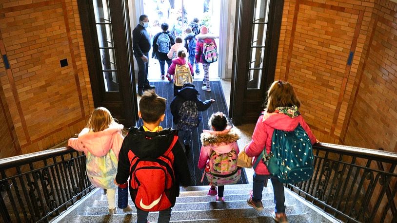 Students leave Haywood elementary in Troy on Monday, January 3, 2022. MARSHALL GORBY\STAFF