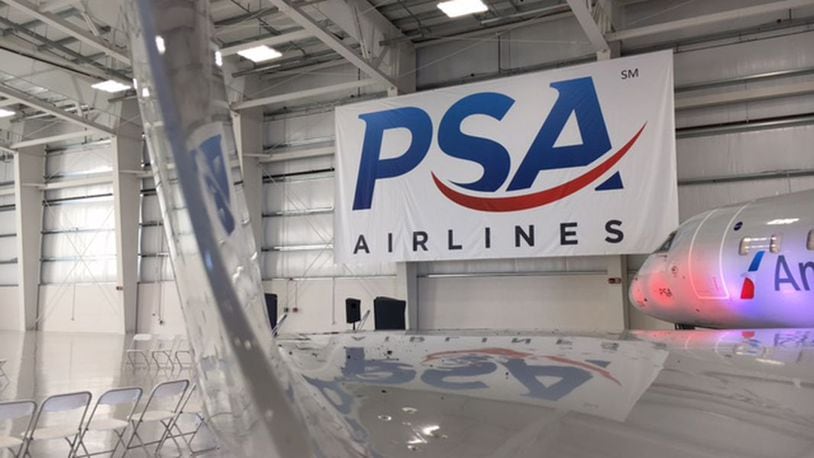 A look inside a PSA Airlines maintenance hangar at Dayton International Airport. THOMAS GNAU/STAFF