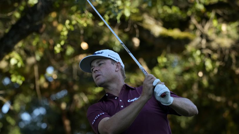 Patton Kizzire hits from the eighth tee during the first round of the Procore Championship PGA golf tournament at the Silverado Resort North Course in Napa, Calif., Thursday, Sept. 12, 2024. (AP Photo/Jeff Chiu)