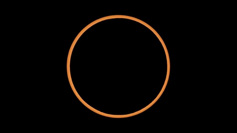 FILE - The full annular solar eclipse is seen from Valley of the Gods outside Bears Ears National Monument in Utah, on Saturday, Oct. 14, 2023. An annular solar eclipse – known as a “ring of fire” – will be visible Wednesday, Wednesday, Oct. 2, 2024, over Easter Island and southern slices of Chile and Argentina. (Carlos Avila Gonzalez/San Francisco Chronicle via AP, File)