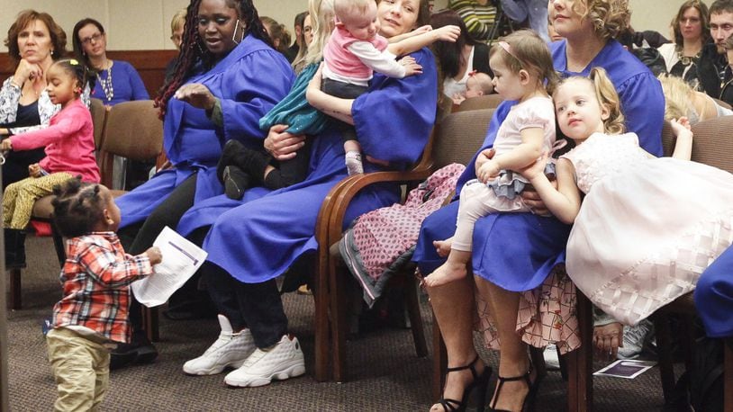 From left, Cierra Jett, Laci Bostick and Bethany Hampton are past graduates from the Family Treatment Court at Montgomery County Juvenile Court. CHRIS STEWART / STAFF