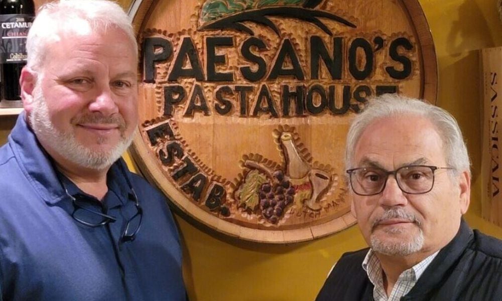 For 20 years, Paesano’s Pasta House has been a fixture in Oxford. From left, the photo shows Mike Patterson and cofounder Pat Lanni. CONTRIBUTED