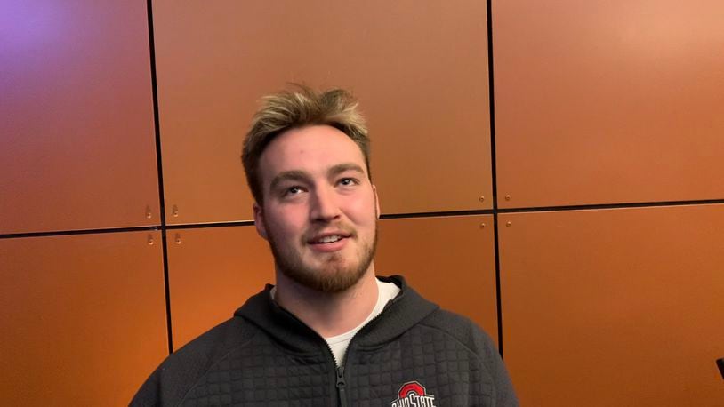 Ohio State football player Zak Herbstreit at the Peach Bowl Media Day in Atlanta, Ga., on Dec. 29, 2022. (Photo: Marcus Hartman/STAFF)