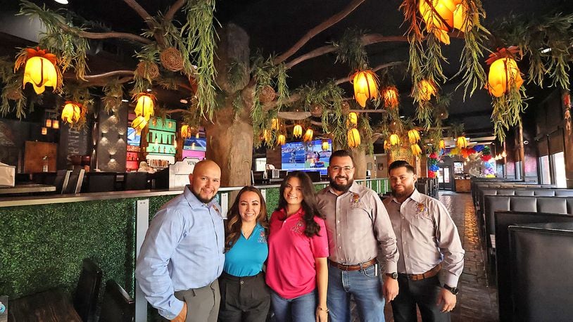 Owners and partners of Viva La Fiesta, from left, Jonny Fuentes, Marta Fuentes, Liliana Villanueva, Gerardo Villanueva and Luis Miranda Tuesday, August 27, 2024. The new Mexican restaurant is scheduled to have its grand opening on Sept. 4. BILL LACKEY/STAFF