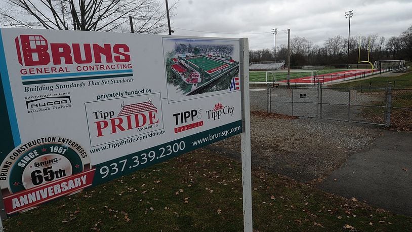 A private fundraising effort by the Tipp Pride Association has paid for new turf and a new concession/restrooms/storage building at the Tippecanoe High School Stadium at City Park. MARSHALL GORBY\STAFF