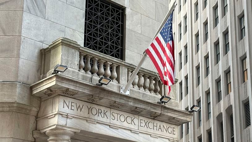 An entrance to the New York Stock Exchange is shown on Wednesday, Aug. 14, 2024, in New York. (AP Photo/Peter Morgan)