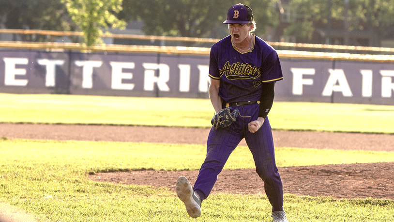 Vandalia Butler pitcher Hunter Richardson celebrates Tuesday's tournament victory over Fairmont after getting a strikeout for the final out. Jeff Gilbert/CONTRIBUTED
