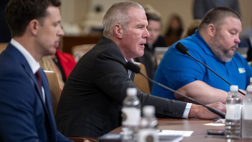 Former NFL quarterback Brett Favre appears before the House Committee on Ways and Means on Capitol Hill, Tuesday, Sept. 24, 2024, in Washington. (AP Photo/Mark Schiefelbein)