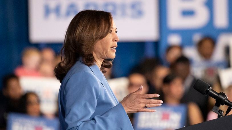 Vice President Kamala Harris speaks during a post debate campaign rally, Friday, June 28, 2024, in Las Vegas. (AP Photo/Ronda Churchill)