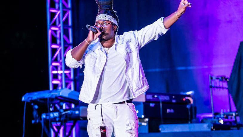 Issa Ali, local hip-hop artist, performs during one of Dave Chappelle’s events in Yellow Springs. CONTRIBUTED