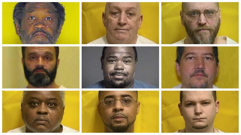 Top, Samuel Moreland, Larry J. Gapen and Duane A. Short. Middle, David L. Myers, Terry L. Froman and  Richard R. Bays, Bottom, Davel V. Chinn, Antonio S. Franklin and Austin G. Myers. All on Death Row in Ohio.